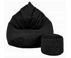 Sėdmaišis su pufu Mega Premium Terra Velour XXL, 100x130 cm, juodas