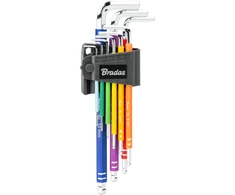 Šešiakampių raktų su rutuline galvute rinkinys Bradas HX 1,5-10 mm, multicolour / extra long, 9 vnt.