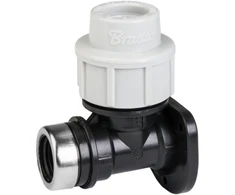 Sieninė alkūnė Bradas PE vamzdžiams 25mm - 3/4" vid.sr., PN16