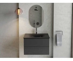 Spintelė Besco Akya Classic 66 cm su praustuvu ir klik-klak, Gun Metal glossy/Gun metal+Juodas matt
