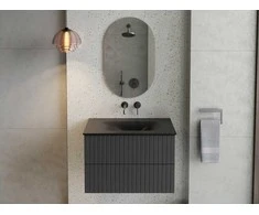 Spintelė Besco Akya Linea 76 cm su praustuvu ir klik-klak, Gun Metal matt/Gun metal+Juodas matt