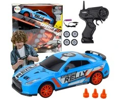 Sportinis automobilis R/C 1:24 su nuotolinio valdymo pultu ir keičiamais ratais, mėlynas