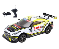 Sportinis automobilis RC 1:16 Drift su keičiamais ratais, baltas/geltonas