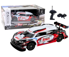 Sportinis automobilis RC 1:16 Drift su keičiamais ratais, baltas/raudonas
