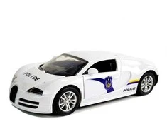 Sportinis policijos automobilis su šviesom ir garsais, baltas