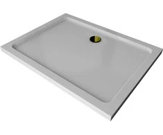 Stačiakampis dušo padėklas Mexen Flat Slim su sifonu, Baltas+Gold, 140x90 cm