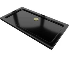 Stačiakampis dušo padėklas Mexen Flat Slim su sifonu, Juodas+Gold, 130x70 cm