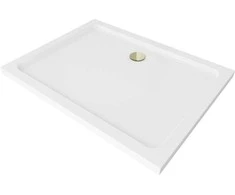 Stačiakampis dušo padėklas Mexen Flat Slim su sifonu, Baltas+Gold, 140x100 cm