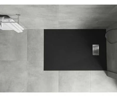 Stačiakampis dušo padėklas Mexen Hugo SMC, 130 x 80 cm, Juodas+Inox
