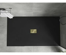 Stačiakampis dušo padėklas Mexen Hugo SMC, 200 x 100 cm, Juodas+Gold