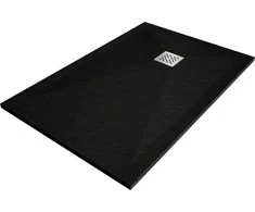 Stačiakampis dušo padėklas Mexen Stone+ su sifonu, Juodas, 130x70 cm