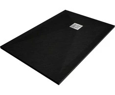 Stačiakampis dušo padėklas Mexen Stone+ su sifonu, Juodas, 140x100 cm