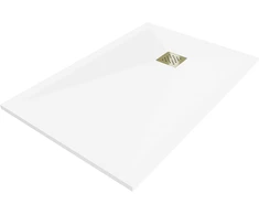Stačiakampis dušo padėklas Mexen Stone+ su sifonu, 140 x 70 cm, Baltas+Gold