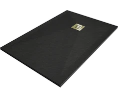 Stačiakampis dušo padėklas Mexen Stone+ su sifonu, 120 x 100 cm, Juodas+Gold