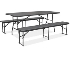 Sulankstomų lauko baldų komplektas CATERING: 180 cm stalas ir 2 suolai, Graphite Wood