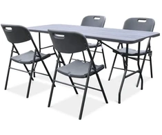 Sulankstomų lauko baldų komplektas CATERING: 180 cm stalas ir 4 kėdės, Graphite Wood
