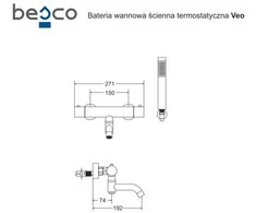 Termostatinis vonios maišytuvas su dušo komplektu Besco Veo, Gold
