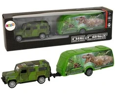 Transporto priemonių rinkinys: džipas ir priekaba su dinozaurais