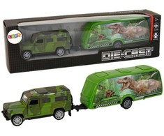 Transporto priemonių rinkinys: džipas ir priekaba su dinozaurais