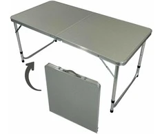 Turistinis sulankstomas stalas, 120x60x55-70 cm, pilkas