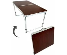 Turistinis sulankstomas stalas, 120x60x55-70 cm, tamsios medienos spalvos