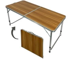 Turistinis sulankstomas stalas, 120x60x55-70 cm, medienos spalvos