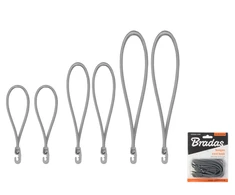 Tvirtinimo elastingų gumų su kabliukais rinkinys Bradas BUNGEE CORD HOOK, 2x18cm / 2x25cm / 2x40cm, pilki