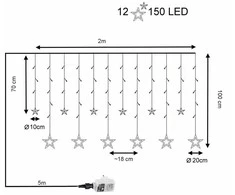 Užuolaida Žvaigždės 150 LED su pultu ir dimeriu Premium Intelligence, šaltai/šiltai balta