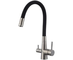 Virtuvinis maišytuvas Laveo Riveco su filtravimo sistema, Brushed steel/Juodas