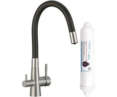 Virtuvinis maišytuvas Laveo Riveco su filtravimo sistema, Brushed steel/Juodas