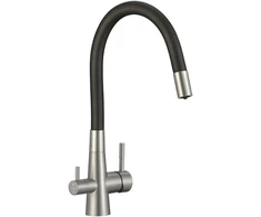 Virtuvinis maišytuvas Laveo Riveco su pajungimu vandens filtrui, Brushed steel/Juodas