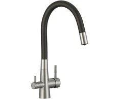 Virtuvinis maišytuvas Laveo Riveco su pajungimu vandens filtrui, Brushed steel/Juodas
