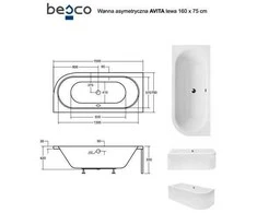 Vonia Besco Avita, 160 x 75 cm, kairinė, su juoda apdaila