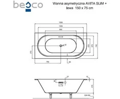 Vonia Besco Avita Slim+, 150 x 75 cm, kairinė, su chrome sifonu