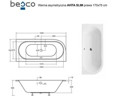 Vonia Besco Avita Slim, 170 x 75 cm, dešininė
