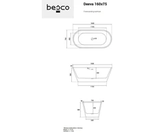 Vonia Besco Deeva Juodas&amp;Baltas Matt, 160 x 75 cm, su chrome sifonu