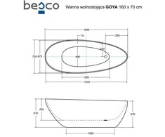 Vonia Besco Goya Juodas&amp;Baltas 160, su Klik-klak Baltas valomu iš viršaus