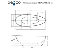 Vonia Besco Goya Juodas&amp;Baltas XS 140, su Klik-klak Gold valomu iš viršaus