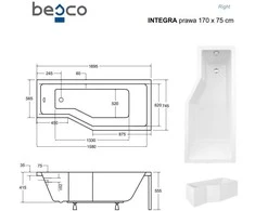 Vonia Besco Integra, 170 x 75 cm, dešininė