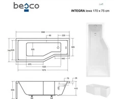 Vonia Besco Integra, 170 x 75 cm, kairinė, su balta apdaila