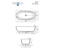 Vonia Besco Mexa Mėlyna Wave, 170 x 78 cm, su chrome sifonu