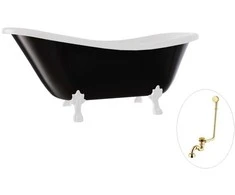 Vonia Besco Otylia B&amp;W 160, Juodas/Baltas+Baltas, su sifonu su persipylimu Klik-klak Gold