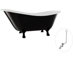 Vonia Besco Otylia B&amp;W 160, Juodas/Baltas+Juodas, su sifonu su persipylimu Klik-klak Chrome