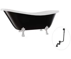 Vonia Besco Otylia B&amp;W 170, Juodas/Baltas+Chrome, su sifonu su persipylimu Klik-klak Juodas