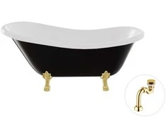 Vonia Besco Otylia B&amp;W 170, Juodas/Baltas+Gold, su sifonu Klik-klak Gold