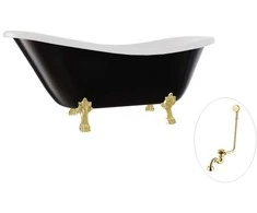 Vonia Besco Otylia B&amp;W 170, Juodas/Baltas+Gold, su sifonu su persipylimu Klik-klak Gold