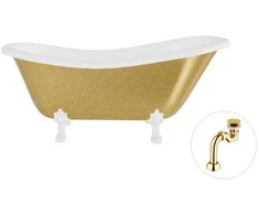 Vonia Besco Otylia Glam 160, Gold+Baltas, su sifonu Klik-klak Gold