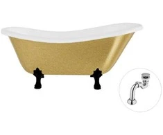 Vonia Besco Otylia Glam 160, Gold+Juodas, su sifonu Klik-klak Chrome