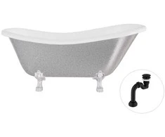 Vonia Besco Otylia Glam 160, Sidabrinis+Chrome, su sifonu Klik-klak Juodas