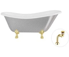 Vonia Besco Otylia Glam 160, Sidabrinis+Gold, su sifonu Klik-klak Gold